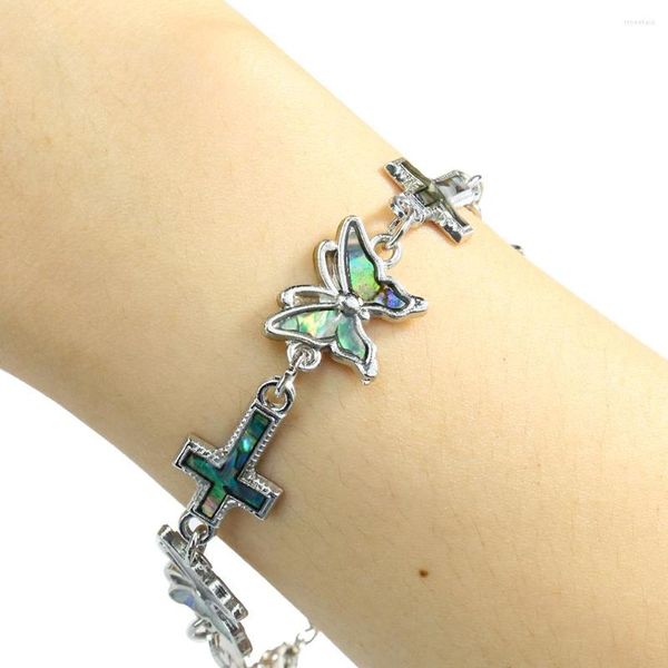 Link Armbänder Natürliche Abalone Muschel Charms Armband Schmetterling Kreuze Armreif Für Frau Hand Ornamente Sommer Strand Schmuck Souvenir