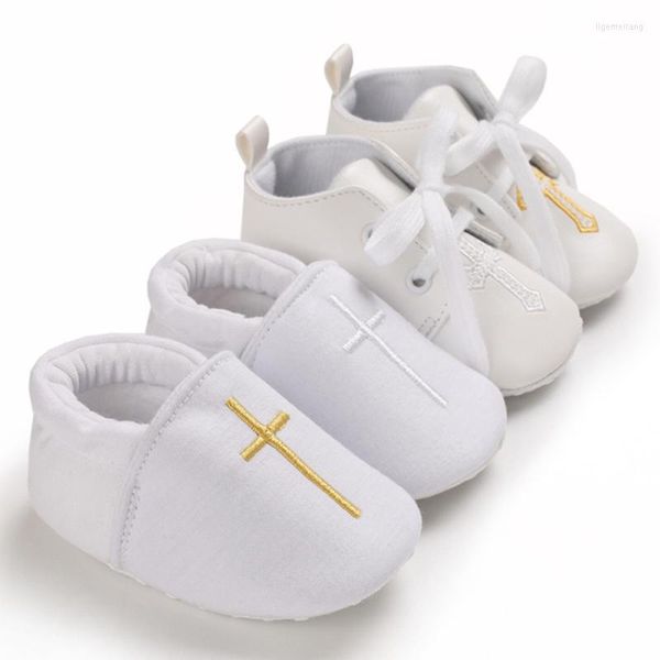 Primeiros Walkers Baptism Shoes por 0-18 meses meninos e meninas nascidas de batismo da criança da igreja de ouro cruzado solo mole