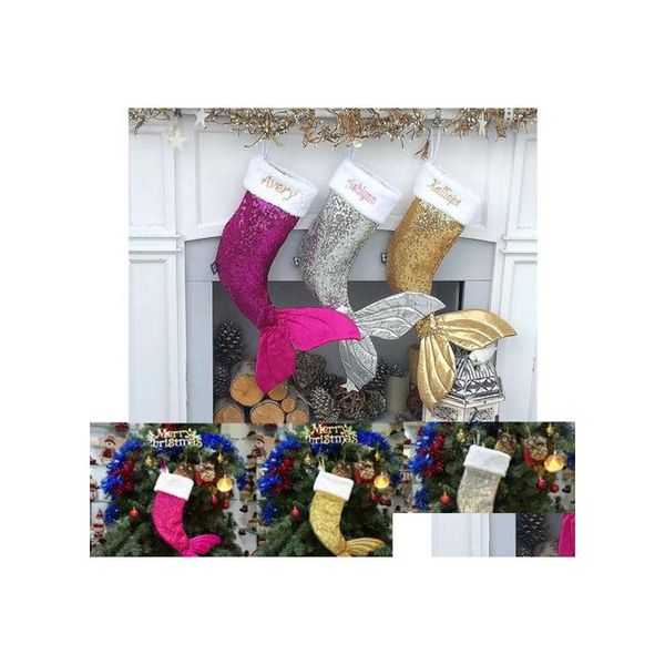 Рождественские украшения 18 Детская русалка с блестками рождественские чулки мешок Санта Санта