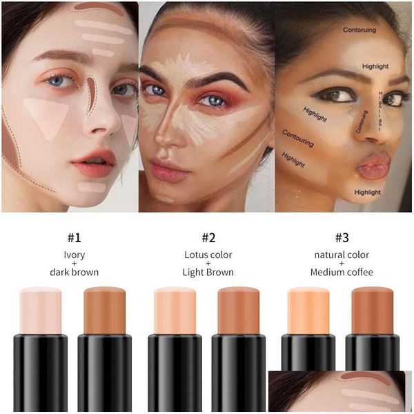 Bronzeadores Highlighters Yanqina Makeup Face Highlighter Stick Foundation Sticks Sticks Creme Destaque Reparo talkworm caneta no dhrac