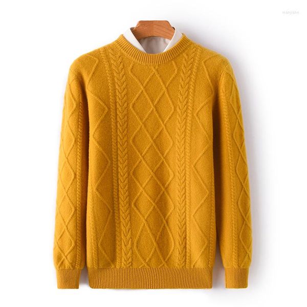 Herrenpullover Herren Merinowolle Rundhalsausschnitt Verdickter Strickpullover Pullover Pullover Einfarbig Twist Flower Herbst Winter