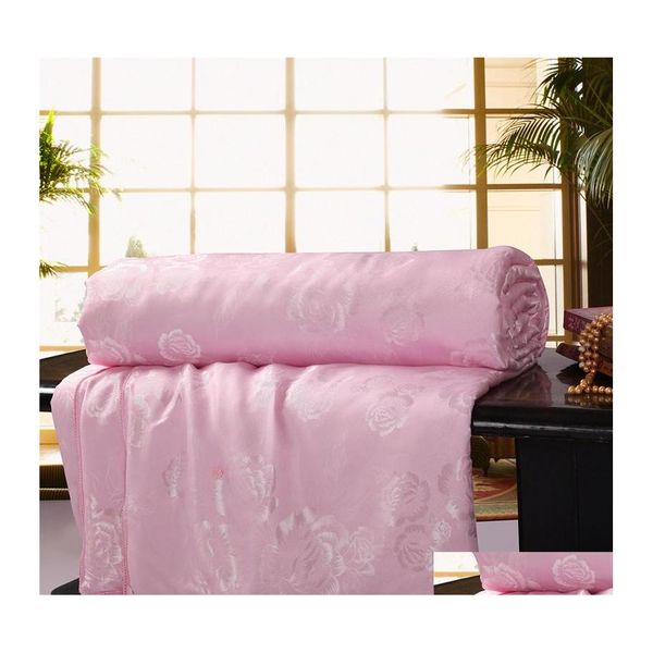 Coperte Coperta Mberry Seta Coperta/Trapunta/Trapunta Per Inverno/Estate King/Queen/Twin Size Bianco E Rosa Lavoro Manuale Piumino Drop Deliv Dhtca