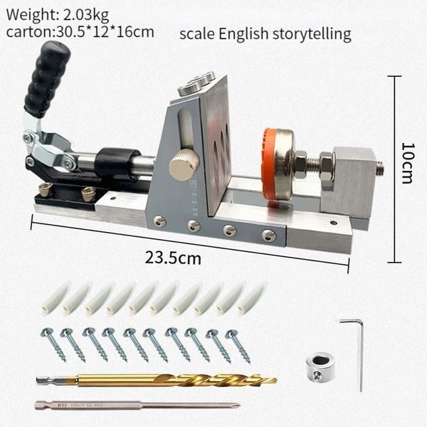 Taschenloch Schraube Jig Holzbearbeitung Führung Positionierer Aluminiumlegierung Schräg Bohranwinkel Puncher Locator mit Bohrbit DIY Carpentry Positionierungswerkzeugen