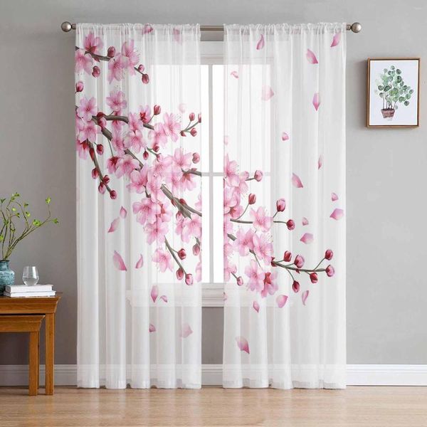 Tenda Primavera Ramo di fiori di ciliegio Tende trasparenti Finestra Tulle Per Soggiorno Camera da letto Cucina Decorazione