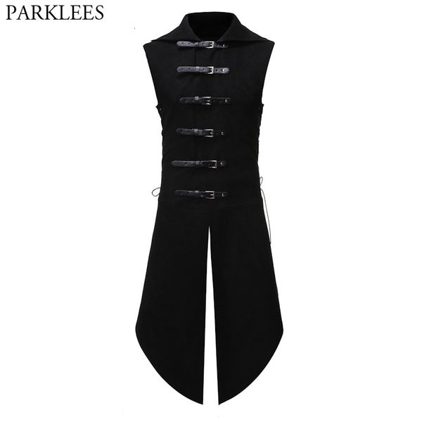 Coletes masculinos preto gótico steampunk veludo colete medieval vitoriano duplo breasted homens terno coletes cauda casaco palco cosplay traje de baile 230111