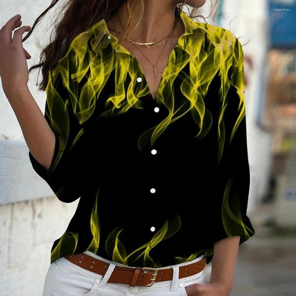 Herren lässige Hemden Button Down 3D Flame Shirt Herren Barockbluse Party Langarm Vintage Kleid Tops Übergroßes T -Shirt für Herrenkleidung