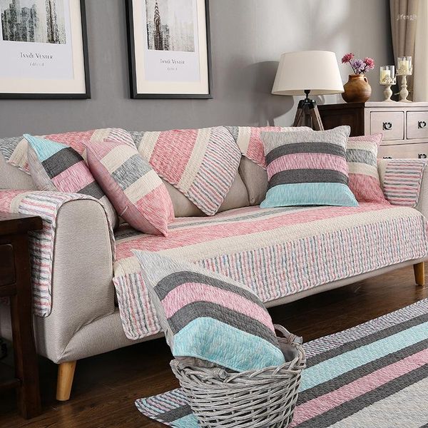 Крышка стулья диван для гостиной полосы клетчатки для клетчатки диван с пастырским стилем угловой полотенце наволочка