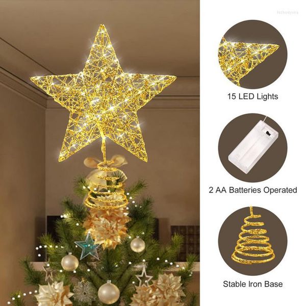 Noel Süslemeleri Ağaç Üst Dekorasyon Işık Led Bakır Tel Starlight String Ferforje Yanıp Sönen Yıldız