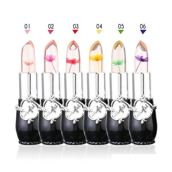 Rossetto 6Pcs Gelatina Di Fiori Rossetti Nudi Colori Tubo Nero Idratante Trasparente Cambia Colore Lunga Durata Facile Da Indossare Trucco L Dhcmp