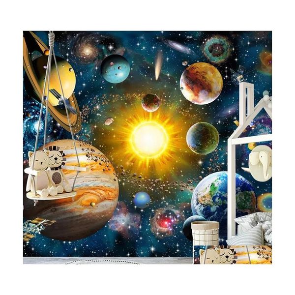 Sfondi personalizzati 3d PO Wallpaper per bambini camera da letto moderna dipinti di cartone animato universo stella pianeta pianeta per bambini sfondo murale dhbrc
