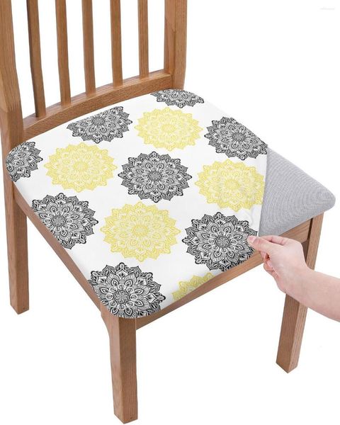 Chaves Chaves Mandala padrão preto amarelo texturaseat Cushion Capas de refeições esticadas para casa para casa El Banquet Sala