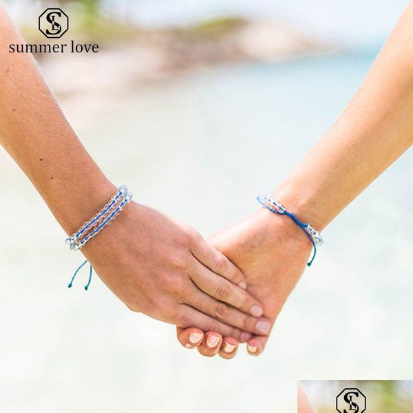 Perlen neue 6mm klare Ozeankristallglasperlen Armband für Männer Frauen verstellbare handgefertigte mit Make a Wish Card Fashion Drop DH6MQ geflochten