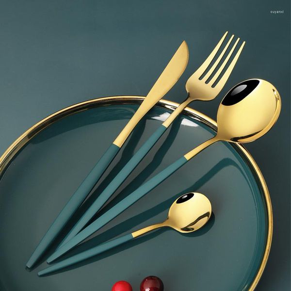 Conjuntos de utensílios de jantar 4pcs verde ouro ocidental aço inoxidável conjunto de faca Faca Faca Spoon Tea Restaurante Dining Tableware