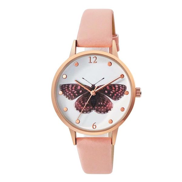 Orologi da polso Orologi eleganti da donna in pelle di lusso Orologio da polso Moda Farfalla Bracciale da donna Orologio rotondo femminile Orologio al quarzo 3D Priting