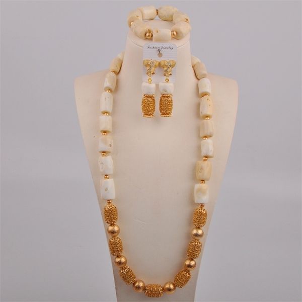 Серьговые ожерелье нигерийского идеального свадебного платья аксессуары натуральные белые кораллы африканские женщины Ужина