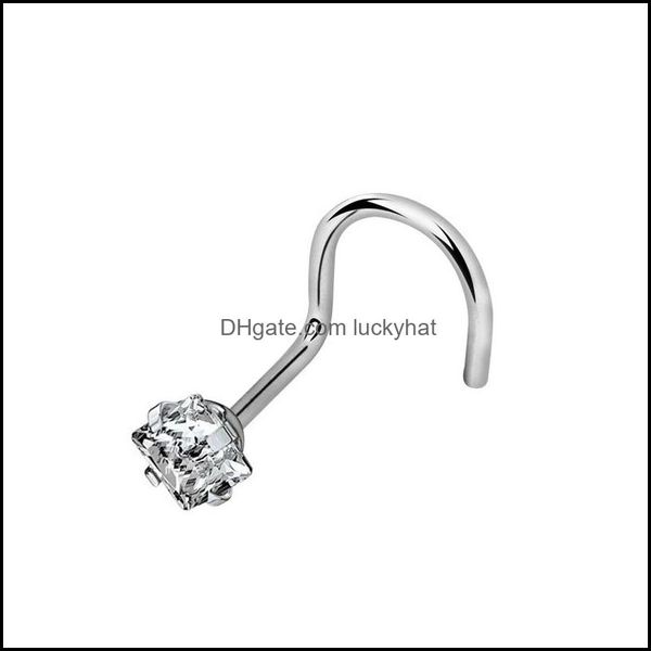 Burun Halkaları Saplamalar 4pcs/Lot 4 şekiller Rhinestone Halkası 20G Cerrahi Çelik Bükülmüş Vidalı Gövde Piercing Kristal Burun Doğrili Takı 870 R2 D DHLA8