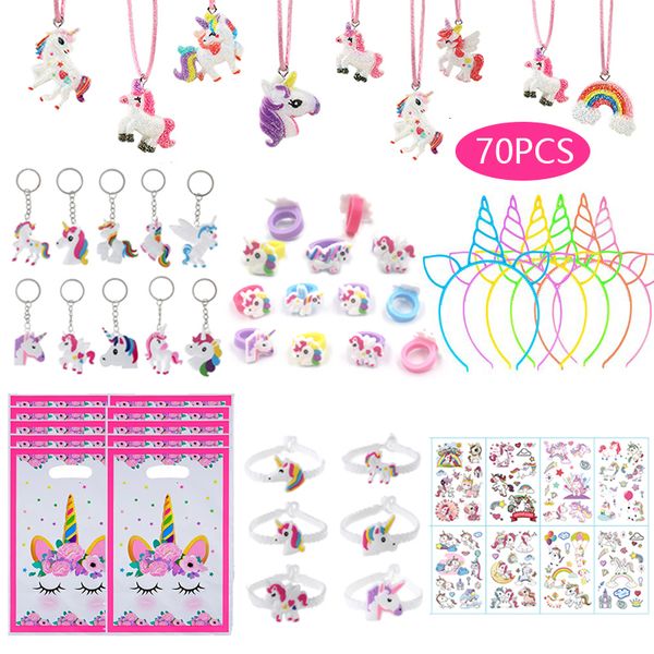 Objetos decorativos Figuras 70pcs Unicorn Party Favors Kids Birthday Decor Pinata Filler Bracelets Bags Garotas Presentes de Natal de Casamento 230110