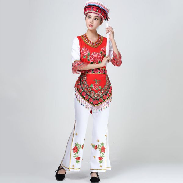 Ethnische Kleidung für Frauen, Reisefotografie, elegantes Hmong-Kostüm, bestickter traditioneller Miao-Anzug mit Kopfschmuck, Tanz, Bühnenaufführungskleidung