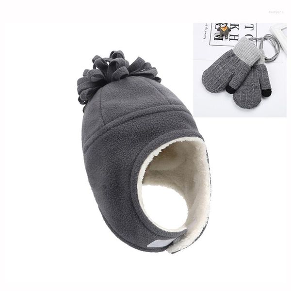 Hüte Kinder Hut Handschuhe Set Winter Baby Jungen Mädchen Plus Samt Kinder Fäustlinge Polar Fleece Dicke Warme Earflap Cap kleinkind Kleidung