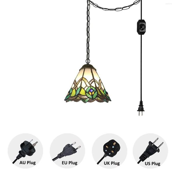Pendelleuchten, 1 Stück, Tiffany-Stil, Plug-in-Licht mit 15 Fuß langem Kabel, Ein-/Aus-Dimmerschalter für Kücheninsel, Schlafzimmer, Flur