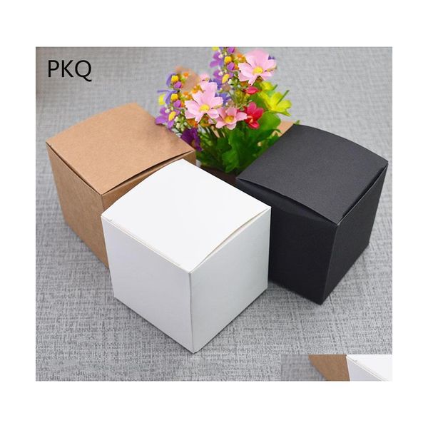 Embrulho de presente 50pcs 5x5x5/6x6x6/7x7x7/8x8x8/9x9x9/10x10x10cm branco/preto/kraft caixa quadrada caixa diy sabone