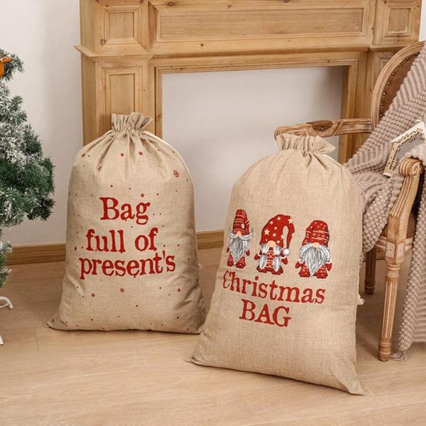 Decorações de Natal Saco de Bolsa de Presente Saco de Papai Noel Papai Noel Storage Big Sags Big Sags grande bolso lateral de linho fofo