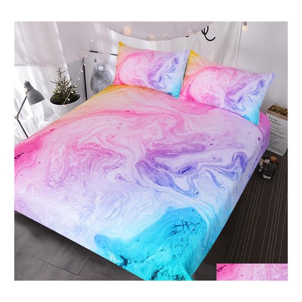 Set di biancheria da letto Colorf Marble Set Pastel Pink Blue Purple Quicksand Duvet Er Arte astratta Letto Bright Girl Copriletto Drop Delivery Home Dh4Np