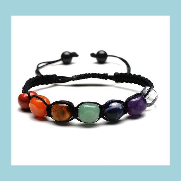 Braccialetti con ciondoli Pietra di cristallo naturale Colore Chakra Pietre Gemma Palma Reiki Healing Yoga Power Bracciale 7X9Cm Gioielli con consegna a goccia Dhfiy