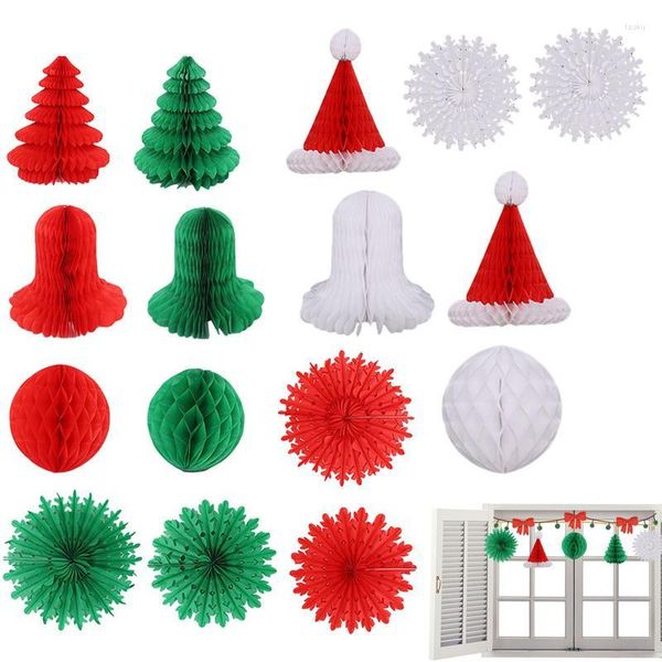 Weihnachtsdekorationen Party Wabe | Baumkugeln zum Aufhängen aus Papier, Schneeflocken, Gewebefächer, Girlanden-Set, Ornamente