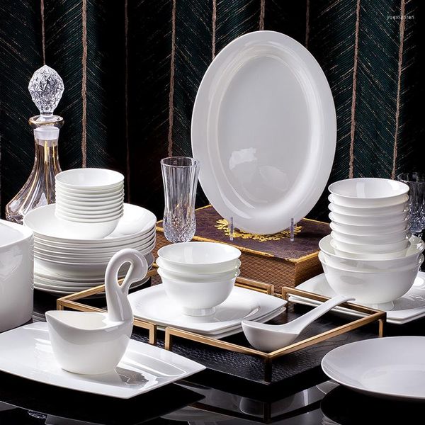 Placas 60 cabeças jingdezhen cerâmica pratos chineses estilos europeus cenário de mesa de tabela salada de salada de macarrão
