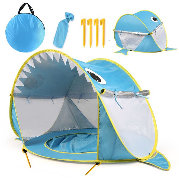 Spielzeugzelte Baby Beach Zelt UV-Protecting Sunshelter mit einem Pool Baby Kids Beach Zelt Pop-up tragbarer Schatten Pool UV-Schutz Sonnenschutz 230111
