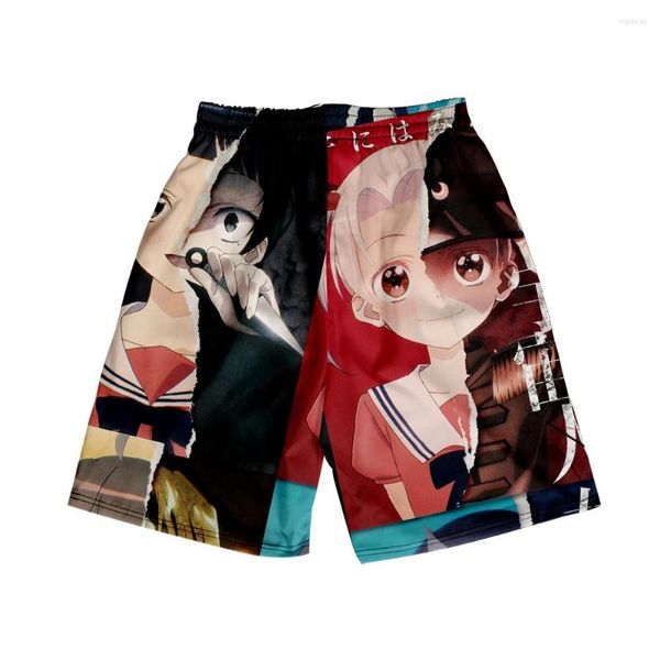 Shorts masculinos anime japonês 4-nin wa sorezore uso wo tsuku 3d impressão de verão masculino recreativo harajuku lazer estilo praia