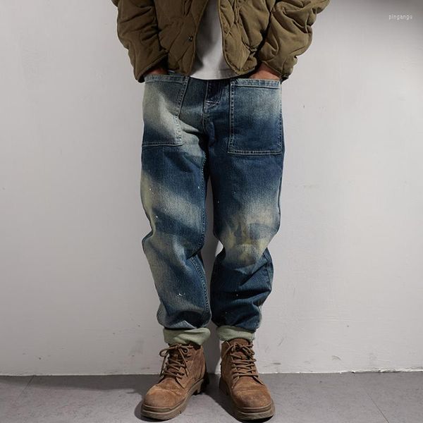 Jeans da uomo Abiti da lavoro Lavaggio sabbia da uomo Usato Tubo dritto Casual Pantaloni versatili Moda