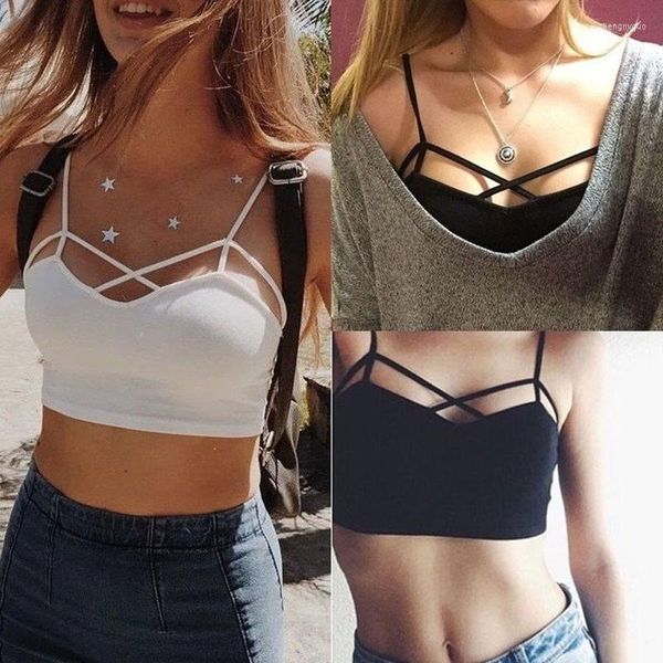 Canotte da donna Donne sexy Cut-Out Reggiseno bianco Bustier Crop Top Strappy Cropped Bandage Canotte imbottite Canotta