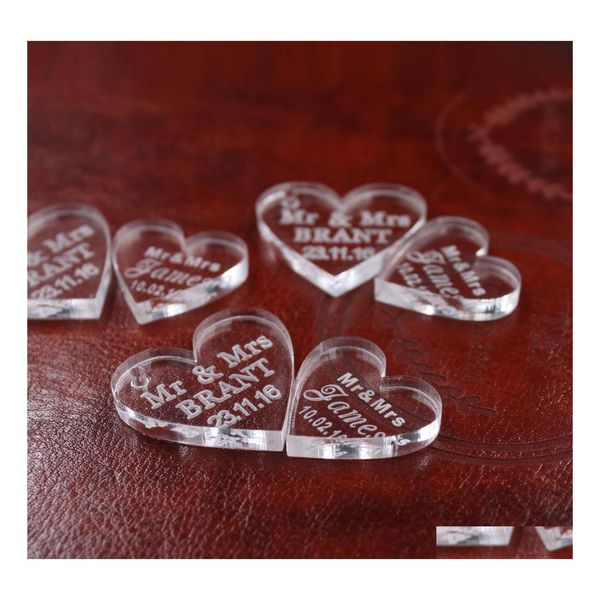 Favor de festas 50 PCs Crystal Heart Personalizado Sra. Love Wedding Wedding Louvenirs Table Decoration Centerpieces Favors and Gift DHBRA