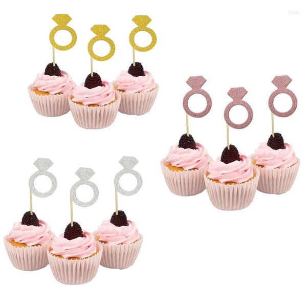 Festive Supplies 10 Stück Ring-Kuchenaufsatz aus Roségold und Silber für Verlobung, Hochzeit, Valentinstag, Party, zukünftige Braut, Junggesellinnenabschied