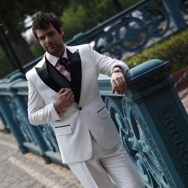 Abiti da uomo Custom White Business Suit Groom Tuxedo Jacket Pantaloni Wedding Prom Fashion Dress Due pezzi Blazer