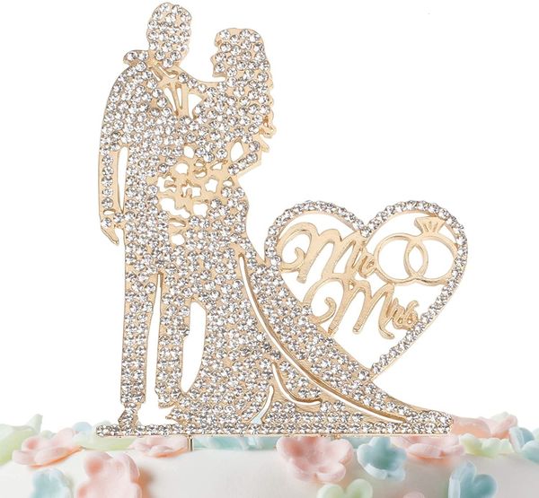 Подарочная упаковка мистер и миссис торт топпер Crystal Metal Love Свадьба Свадебное золото серебро с подарками Favors помолвка 230111