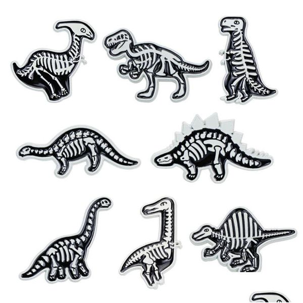 Pinos broches desenho animado skl dinossauro esqueleto de broche de broche 12pcs Conjunto engraçado Animal de ligra de animais