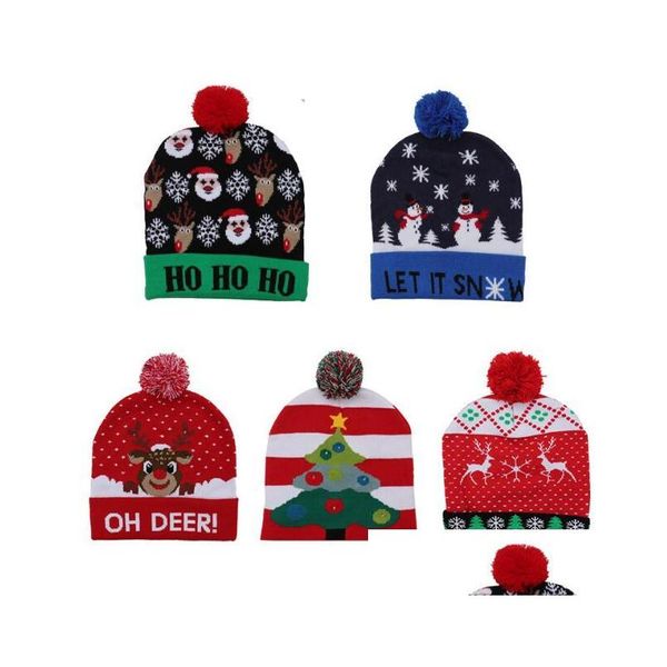 Cappelli da festa Decorazioni natalizie rosso verde nero per Adts e bambini colorf luminosi a maglia Hightend Babbo Natale Cappello Delivery Delivery Dhblf Dhblf