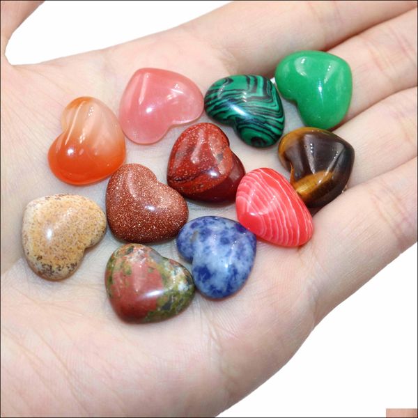 Taş doğal agates kuvars pembe jades kaplan gözü 18mm kalp şekli cabochon boncuklar moda diy mücevher için moda