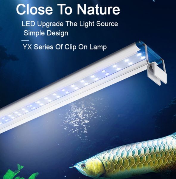 Aquário LED Light Super Slim Fish Tank Planta aquática Crescer iluminação à prova d'água Lâmpada de clipe Blue LED 18-72cm para plantas 220V