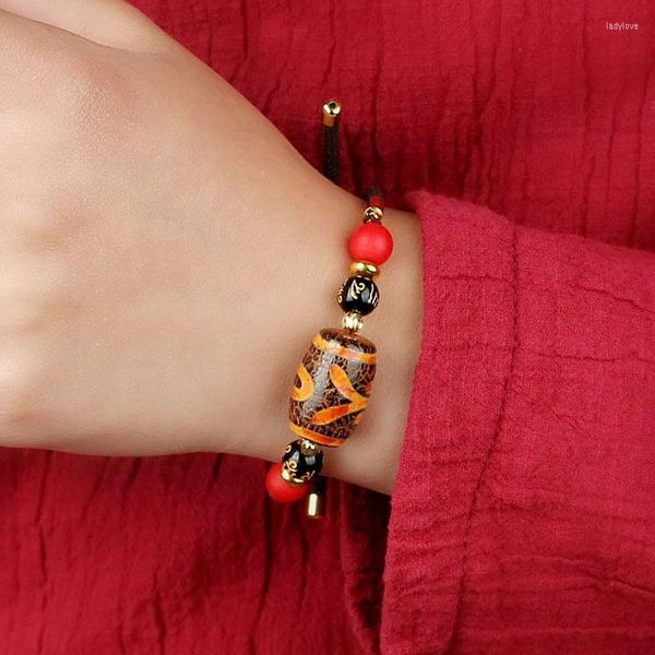 Strang tibetischen Stil buddhistische Gebet Perlen Armband schnitzen Tianzhu Perlen Mala Rosenkranz Armreif Jade Schmuck