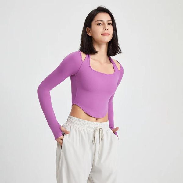 Camicie attive TaoBo Autunno Inverno Donna Yoga Top manica lunga tuta fitness con cuscino reggiseni e copri dita Crop camicia da palestra Activewear