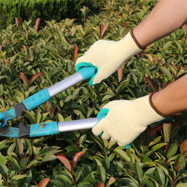 Luvas de seguran￧a Cotton Green Latex Bom Grip Trabalho Jardim mec￢nico com revestimento de palma n￣o deslizante Trabalhando para o homem