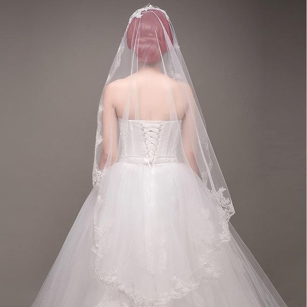 Veli da sposa LAN TING BRIDE Velo da sposa a un livello con bordo in pizzo Velo da sposa punta delle dita 53 Tulle ricamato