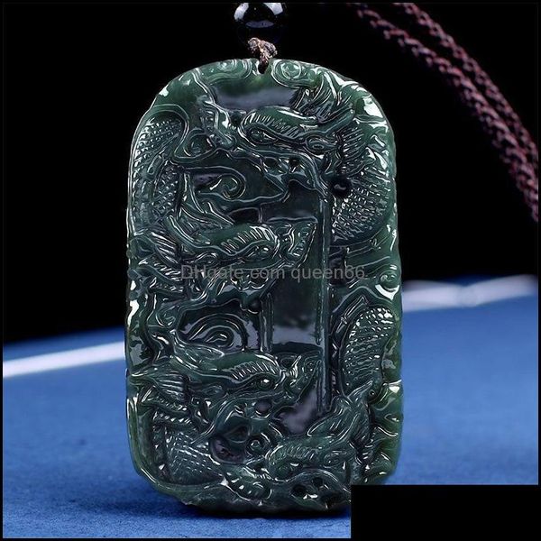 Colares pendentes Hetian Jade Kowloon Guardian Zodiac Dragon Brand Colar Doublesididididided PendanPenda Drop Delivery Jóias PE Dhywl