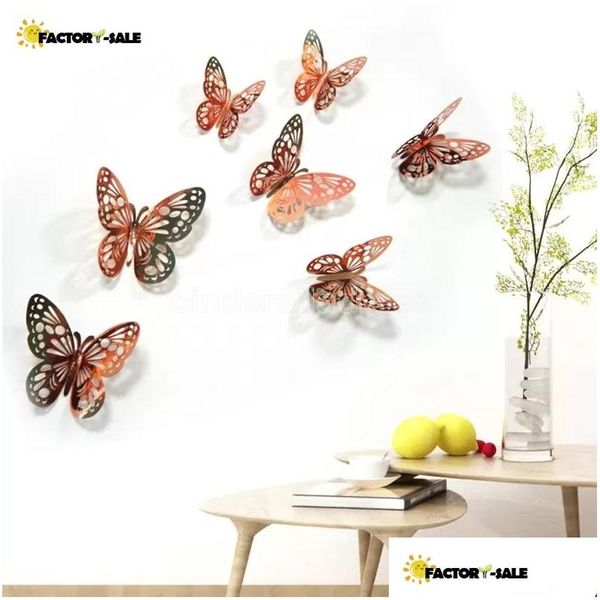 12 teile/los 3D Hohl Schmetterling Wand Aufkleber Schmetterlinge Aufkleber Diy Home Abnehmbare Wandbild Hochzeit Kinderzimmer Fenster Dezember Dhbcc