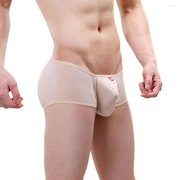 Cuecas masculinas macio u convexo grande bolsa boxer briefs baixo aumento estiramento shorts tronco sexy algodão roupa interior gay homens plana boxers push up