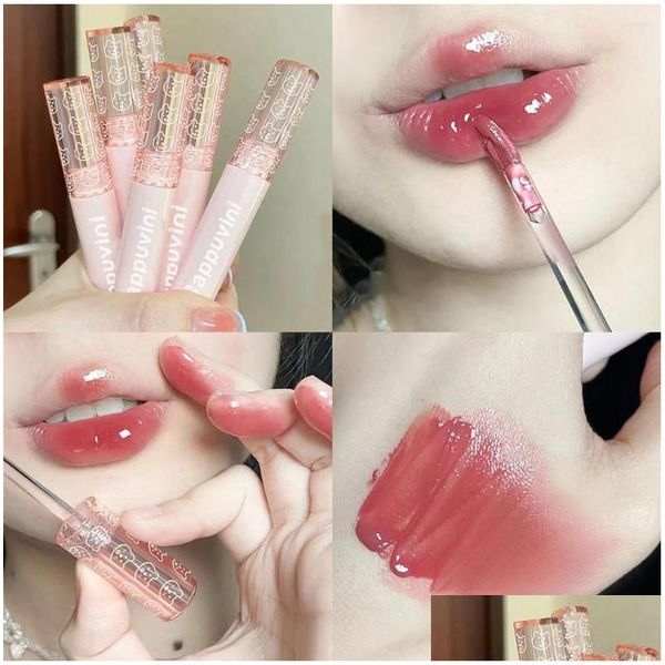 Lipgloss 2022 Spiegel Wasserglasur Transparentes Glasöl Flüssiger Lippenstift Lipgloss Wasserdicht Nude Braun Klar Tönung Make-up Drop Delive Dhxvb